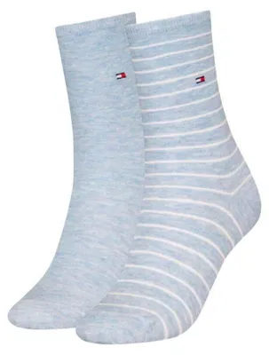 Image de Tommy Hilfiger - Chaussettes pour femmes, rayées (lot de 2) NA971 (35 EU - 42,5 EU) (bleu clair)