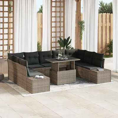 Image de Maison Exclusive - Ensemble de canapés de jardin, 10 pièces, gris, en résine tressée