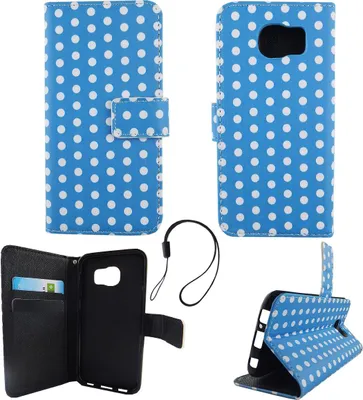 Produktbild von Handyhülle Tasche für Handy Samsung Galaxy S6 Polka Dot Blau Weiss