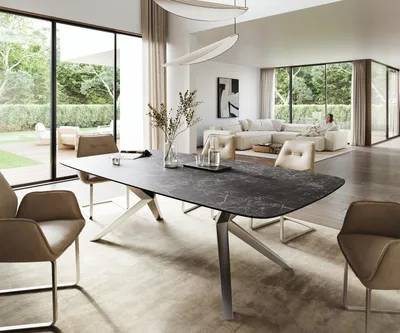 Produktbild von DELIFE Esstisch Edge Boot 260x120 cm Keramik Laminam® Nero Greco Anthrazit Zenthara kantig Edelstahl