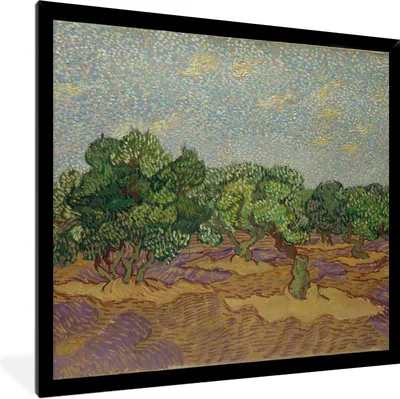 Produktbild von MuchoWow® Gerahmtes Poster Olivenbäume - Vincent van Gogh 40x40 cm - Poster mit Schwarzem Bilderrahmen Wandposter Rahmen Foto Bilder - Mit Rahmen - Wanddekoration Schlafzimmer