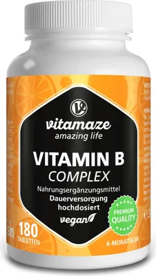 Produktbild von Vitamin B Complex hochdosiert vegan Tabletten 180 St