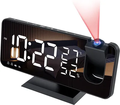 Produktbild von Projektorwecker mit Radio, 7-Zoll-LED-Bildschirm, Doppelalarm, 4 Helligkeitsstufen, USB-Anschluss und 15 Lautstärkereglern
