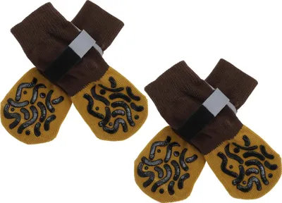 Produktbild von 4 Stück rutschfeste Hundesocken mit reflektierenden verstellbaren Bändern, Haustier-Socken für Hunde, Pfoten-Schutz für Holzböden, Braun, Medium