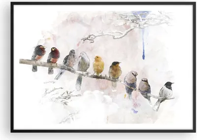 Produktbild von Gerahmtes Poster - Schwarzer Rahmen - Vögel Kanarienvogel Zweig - 100x70 cm - Wand Bild - Wanddeko - Wandbilder - Wandposter - Bilderrahmen - Bilder - Kunstdruck - Wandbild - P2BAA100x70-4175