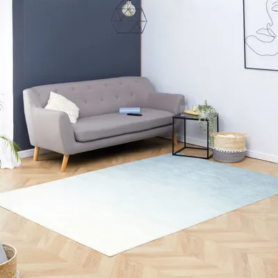 Produktbild von Teppich OMBRE waschbar 160 x 230 Hellblau, Teppich mit Farbverlauf, Ombre-Effekt, weicher Kurzflor-Teppich modern, gummierte Unterfläche, schmutz- und wasserabweisend