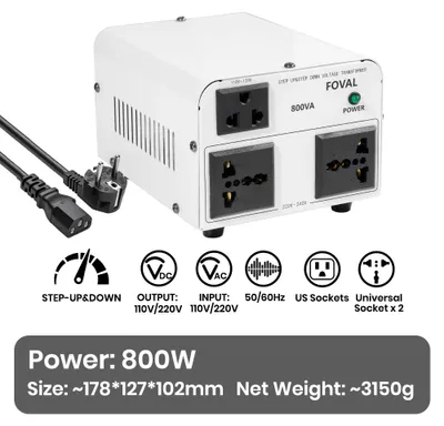 Produktbild von Spannungswandler - Autotransformator 800 W - 110V auf 220V - EU-Stecker - Für Haushaltsgeräte - 50/60Hz - Weiß