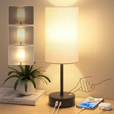 Image de Lampe de table LED avec port de charge USB, de couleur noire