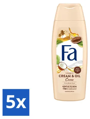 Produktbild von 5 x Fa Cream & Oil Cacao Douchecreme mit Kakaobutter und Kokosöl 250 ml - Vorteilspackung - 5 Stücke
