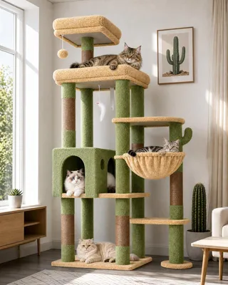 Image de Arbre à chat avec grotte et plateforme, stable, pour 2 grands chats, meuble pour chat pour intérieur