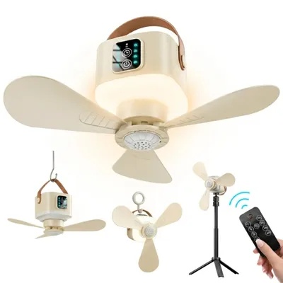 Produktbild von Ø24cm Camping Ventilator mit Licht, Akku 7200mAh, Touch-Stop Sicherheit, USB-C, Fernbedienung & Timer, 3-in-1 Hängeventilator für Zelt Wohnmobil
