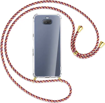 Produktbild von Handykette Backcover-Schutzhülle mit Band (Metall goldfarben) für Sony Xperia 10 - weinrot/gelb/grau