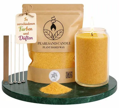 Produktbild von Kerzensand mit Duft 450g Wachsgranulat DIY Kerzen ohne Schmelzen Dochte inkl., Farbe:Zitrone