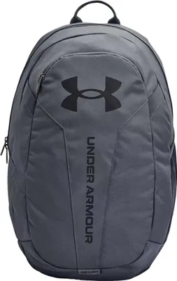 A gray Under Armour backpack is shown from the front against a white background.