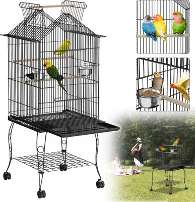 Obrázok produktu pre XINZI Voliéra na kolieskach 55x55x145 cm – Stabilná kovová klietka pre papagáje, vrabce a holuby, s bezpečnými uzávermi a odnímateľnou miskou na trus
