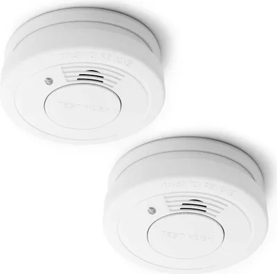 Produktbild von Wiltec 2x Rauchmelder Set mit fest verbauter Batterie 3 V, 10 Jahre wartungsfrei, Feuermelder mit HUSH-Funktion, zuverlässiger Brandschutzmelder 85 dB, effektiver Brandschutz