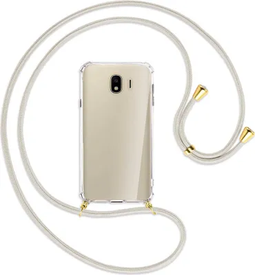 Produktbild von Handykette Backcover-Schutzhülle mit Band (Metall goldfarben) für Samsung Galaxy J4 2018 - broken white