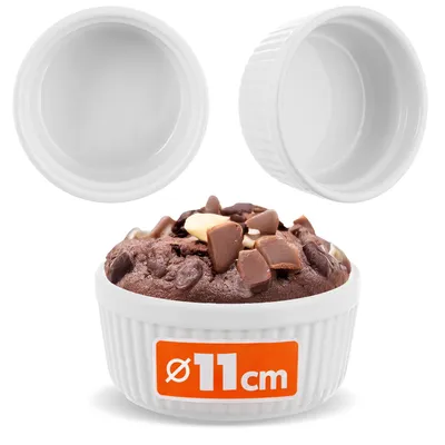 Produktbild von KADAX Souffle Förmchen ⌀ 11 cm, 1 Stück, Creme Brulee Schälchen, Souffleformen aus Porzellan, ofenfeste Auflaufförmchen, mini Dessertschalen (Weiß)