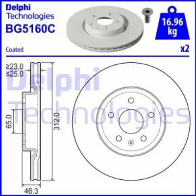 Produktbild von DELPHI Bremsscheibe BG5160C vorne