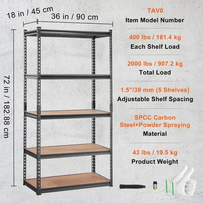 Zdjęcie produktu dla Półka metalowa - metalowa regałowa szafa - 5 półek - wytrzymała konstrukcja - regulowane półki - przemysłowa półka magazynowa