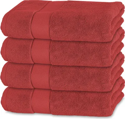 Produktbild von 4 Bananalu Badetücher 100% Baumwolle Qualität 600g/m2 Frottiertuch Bordeauxrot - Bad Towel Modern N1, Color: Bossa Nova 18-1547, Size: 70x140cm, 4er Set, 600g/m2