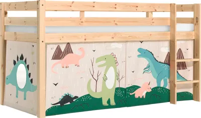 Produktbild von Kinderbett Karolina 210x114x106 Massivholz Natur Textilset Dino