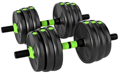 Zdjęcie produktu dla Regulowany zestaw hantli o wadze 20 kg z sztangą typu EZ | Kolor: Zielony | Wymiary: 20x140x20 cm