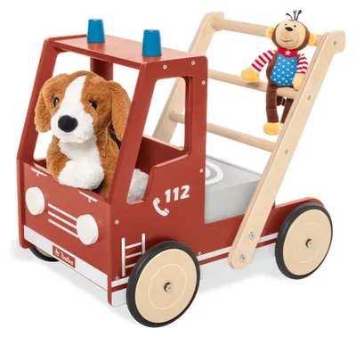 Produktbild von Pinolino Lauflernwagen 'Feuerwehrauto Fred' Lackiert: MDF und Birke, bunt und klar lackiert