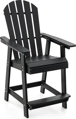 Produktbild von KOMFOTTEU Hochstuhl für den Garten mit Fußstütze, Adirondack Stuhl aus HDPE, Belastung 150 kg, 70 x 85 x 119 cm (schwarz)