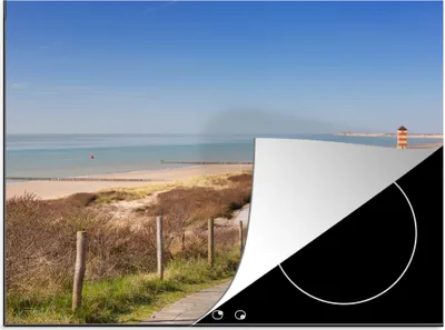 Produktbild von KitchenYeah© Herdabdeckplatte Strand - Meer - Leuchtturm - Niederlande , 75x52cm, Küche Deko, Glaskeramikkochfeld Herdabdeckung, Abdeckplatte fùr Kochfeld