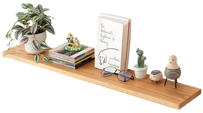 Schwebende Wandplank aus Massiv-Eiche, 90 cm, Naturholz