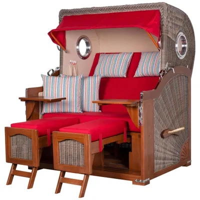 Produktbild von Strandkorb-Set - bene living - Ammersee Grande XL Mahagoni - PE grau - Modell 585 - inkl. Liftersystem