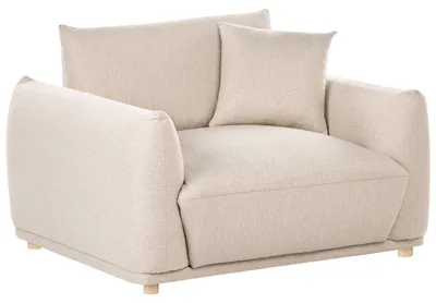 Produktbild von BELIANI Sessel Beige Stoff Gepolstert mit Armlehnen 1 Dekokissen Tiefe Sitzfläche Niedrige Holzbeine Modernes Design Stoffsessel Polstersessel