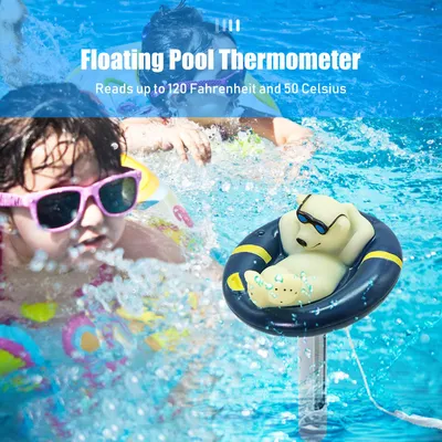 Image de Thermom?tre de piscine flottant Cartoon en forme de polaire Thermom?tre de l'eau avec cordon pour les piscines int?rieures en plein air Piscines Spas Jacuzzi Piscines de poissons
