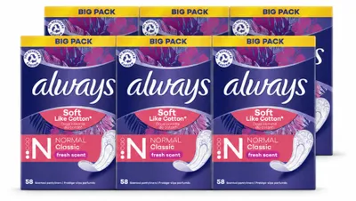 Imagen del producto de 6 unidades de protectores diarios Always Discreet Fresh, para uso normal, paquete económico