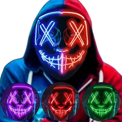 Produktbild von Halloween Maske LED Glow Purge Kostüm für Karneval Party Cosplay Blau Rot