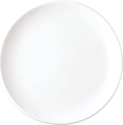 A plain white plate on a white background.