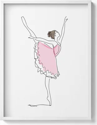 Produktbild von Strichzeichnung einer Ballerina beim Tanzen– Wandbild mit Rahmen – Gerahmtes Bild  – Wanddekoration – 60x80 cm –  Weiß Rahmen
