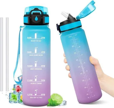 Productafbeelding van Drinkfles - Waterfles - Hydratatie Bijhouden - Met Tijdmarkering - 1 Liter - Kleurverloop
