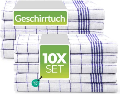 Immagine prodotto di Asciugamani da cucina Sterzbach, confezione da 10, modello Basic a quadri, 100% cotone, lavabili, facili da lavare, di alta qualità, resistenti, delicati sulla pelle, 50x70 cm, blu