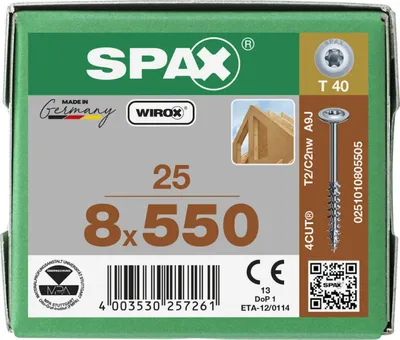 Produktbild von Holzbauschraube WIROX, Ø 8 und 10 mm, 8mm, x 550 mm, 25 Stk. - Profi Box