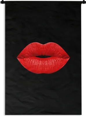 Produktbild von MuchoWow® Wandteppich Wandbehang Lippen - Rot - Schwarz 90x135 cm Tapisserie Dekoration Wandtuch - Baumwolle - Wandskulptur