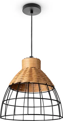 Produktbild von Rattan Pendelleuchte Wohnzimmer Tischleuchte Boho Käfig Lampe Nachttisch Metall