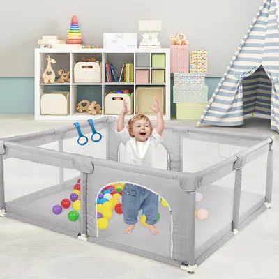 Produktbild von Laufstall Baby 150x200cm, Laufgitter baby mit atmungsaktivem Netz, Baby Laufstall mit Reißverschlusstür, Kinder laufgitter, große Laufstall