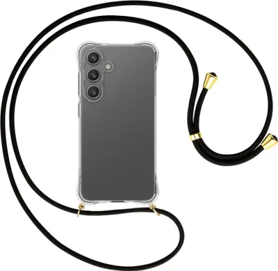Produktbild von Handykette Backcover-Schutzhülle mit Band (Metall goldfarben) für Samsung S25 - schwarz