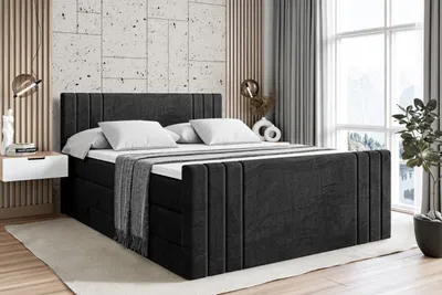 Produktbild von ALTDECOR Boxspringbett mit Fußteil, 2 Matratzen und Topper - 140x200 cm - IDRIKO-Z KING - Schwarz Samt - Polsterbett mit, H3- und H4- Matratzen, Bettkasten und Lattenrost, Bett mit Stauraum