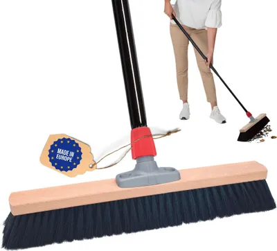 Produktbild von Novaliv Saalbesen 50 cm mit Stiel Borsten Kunstborsten besen fein mit stiel Ideal als Werkstattbesen Hallenbesen Industriebesen Hausbesen Kehrbesen Zimmerbesen Haarbesen Terassenbesen Besen weich
