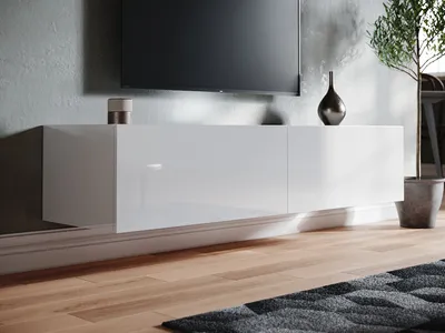 Produktbild von SONNI TV-Schränke weiß Hochglanz hängend holz 140x40x30cm Wandhängend, bodenstehend Niedriger Schrank
