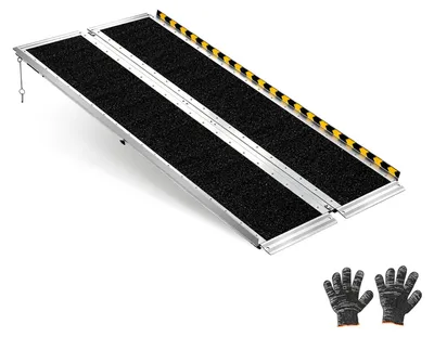 Produktbild von Rollstuhlrampe - Faltbare Auffahrrampe 152 x 74,5 cm - 362,9 kg Tragkraft - Rutschfeste Oberfläche - Tragbar - Aluminium - Für Türschwellen Treppen Bordsteine
