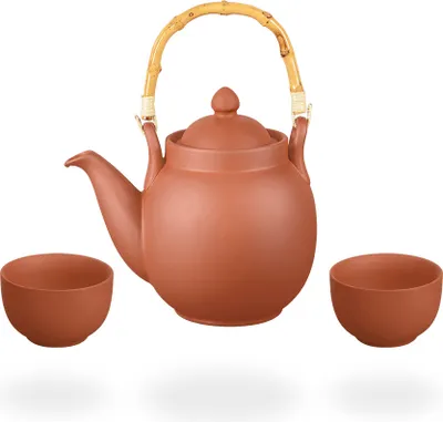 Produktbild von Tenno Teeservice / Teeset / Ton Teekanne mit Sieb 1,6 liter und 2 Tassen je 130ml, handgefertigt